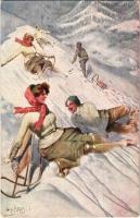 1916 Winter sport, sledding accident. W.R.B. & Co. Serie Nr. 22-16. s: W.H. Braun + K.u.K. I. Seebatallonkommando
