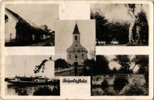 1942 Szigetújfalu, Fő utca, templom, híd, gőzhajó. photo (gyűrődés / crease)