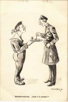 K.u.K. Kriegsmarine Matrose / Menagekommission / Come e la manasa / Austro-Hungarian Navy mariner humour art postcard. G. Fano, Pola 1910-11. 1625. s: Ed. Dworak