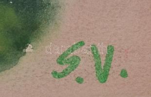 Somlai Vilma (1938-2007): Vár. Akvarell, papír, jelzett, hátoldalán a művész bélyegzőjével, 53x36 cm