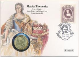 Ausztria 1967. 25Sch Ag Mária Terézia születésének 250. ébfordulója sorszámozott borítékban, bélyeggel és bélyegzéssel T:2 patina  Austria1967. 25 Schilling Ag 250th Anniversary - Birth of Maria Theresa in numbered envelope with stamps C:XF patina  Krause KM#2901