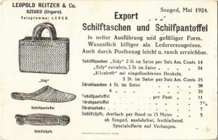 1924 Szeged, Leopold Reitzer & Co. nádtáska és nádpapucs gyára / Export Schilftaschen und Schilfpantoffel / Hungarian reed bags and slippers advertisement