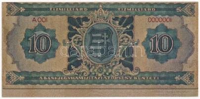 1946. 10.000.000.000P hamisítvány, az 1946-os 10Ft-os bankjegy képével T:I