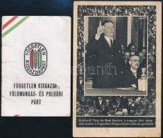 1946 Független Kisgazda-, Földmunkás- és Polgári Párt tagsági igazolvány + képeslap