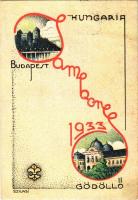 1933 Budapest-Gödöllő, Cserkész Jamboree. Kiadja a Magyar Cserkészszövetség / Hungarian scout jamboree art postcard. s: Szilasi (EK)