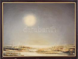 Somogyi-Soma László (1927-2004): Tél. Olaj, farost, jelzett, datált (85), keretben, 60×80 cm