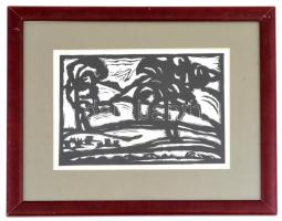 Mattis Teutsch János (1885-1960): Domboldal. Linó (későbbi nyomás), papír, jelzés nélkül, üvegezett ...