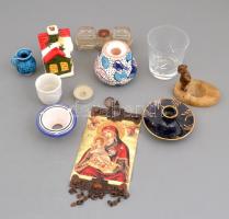 Banános ládányi vegyes bolha tétel: fali tál, kis kancsó, gyertyatartó, hamutál, stb