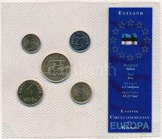Észtország 1992-2003. 10s-5K (5xklf) nem hivatalos forgalmi szett, különböző évjáratú érmékből, műanyag tokban, LAATSTE CIRCULATIENMUNTEN IN ... sorozat T:1,1- Estonia 1992-2003. 10 Senti - 5 Krooni (5xdiff) non-official coin set with different years of issue in plastic case, LAATSTE CIRCULATIENMUNTEN IN ... series