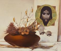 Somogyi-Soma László (1927-2004): Ikon és bogáncs. Olaj, farost, jelzett, datált (85) keretben, 45×10...