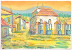 Szecsödy jelzéssel: Falusi templom. Tempera, karton 15x21 cm
