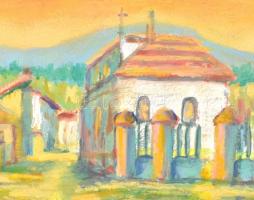 Szecsödy jelzéssel: Falusi templom. Tempera, karton 15x21 cm