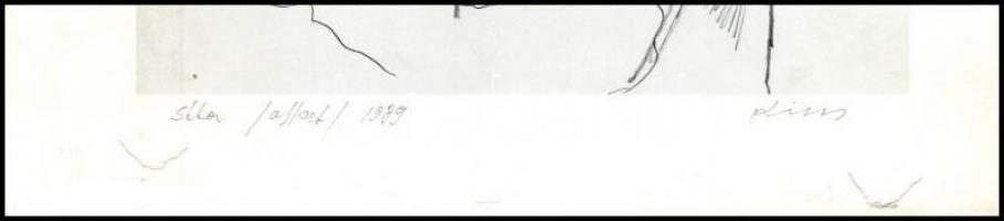 Kass János (1927-2010): Séta. Ofszet, papír, jelzett, datált (1989), kopott, lap alja sérül, 28×20 c...