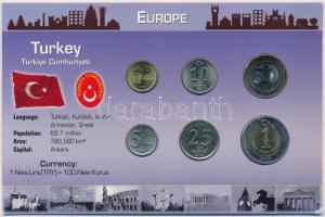 Törökország 2005. 1k-1L (6xklf) forgalmi sor kartonlapon T:1,2  Turkey 2005. 1 Kurush - 1 Lira (6xdiff) coin set on cardboard C:UNC,XF