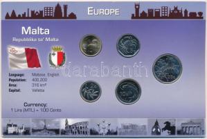 Málta 2001-2006. 1c-25c (5xklf) forgalmi sor kartonlapon T:1,1-  Malta 2001-2006. 1 Cent - 25 Cents (5xdiff) coin set on cardboard C:UNC,AU