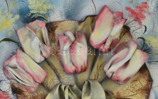 Jelzés nélkül: Virágcsokor. Bőrplasztika. Kis sérülésekkel 55x45 cm Keretben