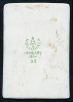 Hollóházi Állami Biztosítós reklám porcelán plakett, matricás, jelzett, hibátlan, 5×3 cm