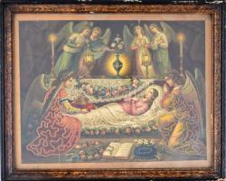 cca 1900-1930 Szent Erzsébet. Litográfia, hímzett applikációk, papír, hátoldalán kopott, nehezen olv...