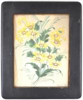 Villányi jelzéssel: Virágok. Akvarell, selyem, kartonra kasírozva, foltos üvegezett, enyhén sérült f...