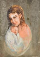 Bujdosó Dénes (1932-): Anya gyermekével. Olaj, vászon, sérült, jelzett, 70,5x51 cm