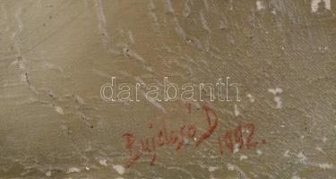 Bujdosó Dénes (1932-): Anya gyermekével. Olaj, vászon, sérült, jelzett, 70,5x51 cm