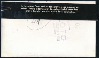 cca 1960 Tátra 603 személygépkocsi, Bp., Herendi Viktor, a hátoldalán pecséttel jelzett, 10x17 cm