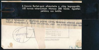 cca 1960 A francia Berliet-gyár 150 tonnás teherautója, Paris, Intercontinantale, a hátoldalon pecsé...