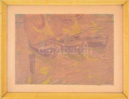 Bölcskey Ferenc (1897-?): Vitorlások. Vegyes technika, karton, jelzett, üvegezett keretben, 29×41,5 ...