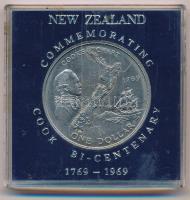 Új-Zéland 1969. 1D Cu-Ni II. Erzsébet / Cook megérkezésének bicentenáriuma műanyag tokban T:1-,2 New Zealand 1969. 1 Dollar Cu-Ni Elizabeth II / Bicentenary of Cooks chart in plastic case C:AU,XF Krause KM#40.1