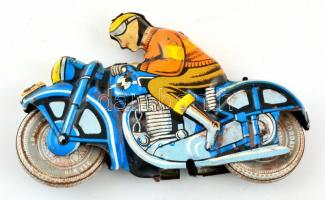 Játék motorkerékpár, Lemez és Fémárugyári játék, hiányos, sérült, kopott, 10x15 cm