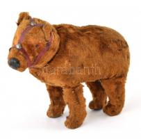 Régi felhúzható mackójáték, kulcs nélkül, sérült, 15x9 cm