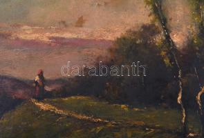 Alberth Ferenc (1883-1959): Alkonyi táj női alakkal. Olaj, karton, sérült, jelzett, 34,5×49,5 cm