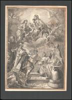 1757 Wilhelm Baumgartner (?-?), ID. Herz (?-?): Bibliai jelenet. Rézmetszet, papír,jelzett, sérült, foltos, papírra kasírozva, 28,5x20,5 cm