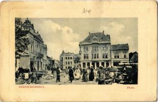 1911 Kézdivásárhely, Targu Secuiesc; Fő tér, piac, Szabó János üzlete. W.L. Bp. 6881 1910-13. / main square, market, shops (lyuk / hole)