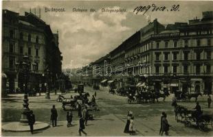 1909 Budapest VI. Oktogon tér, lovaskocsik, Beraktározási Intézet