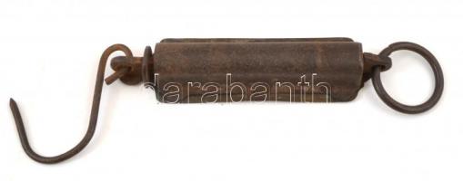 Hughes Patent Pocket Balance, fém, kampós zsebmérleg, kopott, rozsdás, 18 cm