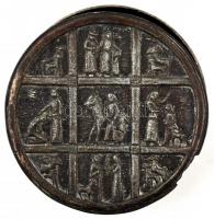 Tevan Margit (1901-1978: Jelenetek, fém dobozka, jelzett, sérült, d: 12 cm + iparművész fém doboz, 1...