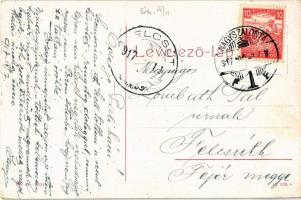 Nagyszalonta, Salonta; Nagy utca, üzlet, "Balra hajts" tábla. W.L. 1591. / street, shop (E...