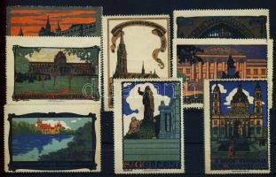 1913 Budapest nevezetességei 8db levélzáró RITKA