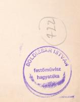 Boldizsár István (1897-1984): Faluvég. Rézkarc, papír, (hátoldalán hagyatéki pecsét) 12x28 cm