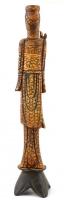 Keleti faragott csont figura. Festett, fa talapzaton. 34 cm