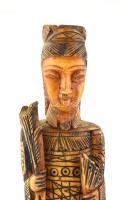 Keleti faragott csont figura. Festett, fa talapzaton. 34 cm