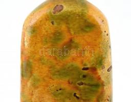 XIX. sz.: Pálinkás butéla. Mázas cserép, sérült. 21 cm