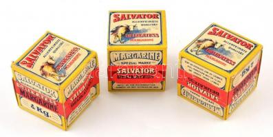 Salvator Delikatess Margarine-os papírdoboz, 3 db, egyen gyűrődéssel, kis sérüléssel, 7x7 cm