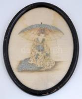 Kínai selyemkép, fa keretben, 36×27 cm