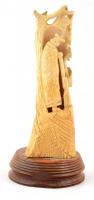 Faragott csont juhászt ábrázoló szobrocska fa talapzaton 25 cm