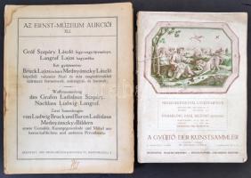 2 db művészeti kiadvány: A gyűjtő. Der Kunstsammler. Művészeti folyóirat. Szerk.: Dr. Siklóssy László. V. évf. 3., 4. sz., 1916. Különszám: Magyar keramika. Szakadt, széteső állapotban. + Az Ernst-Múzeum aukciói XLI. Gróf Szapáry László fegyvergyűjteménye, Langraf Lajos hagyatéka, két gyűjtemény Bruck Lajos és báró Mednyánszky László képeiből, valamint főűri és más magánbirtokból származó festmények, műtárgyak és butorok. Ernst-Múzeum aukciói XLI. Bp.,1929, Ernst-Múzeum, (Légrády-ny.), 143+2 p.+XLIV t. (fekete-fehér képtáblák.) Becsár melléklettel. Kiadói papírkötés, a borító foltos, gerinc sérült, hátsó lapok közül több összeragadt.