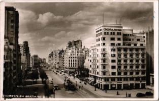 1940 Bucharest, Bukarest, Bucuresti; Bul. Bratianij, Creditul Minier, Motocicle e biciclete, Foto Bucegi, Rieber SAR, Mercedes Benz, Aerostare SAR / street, shops, trams. photo
