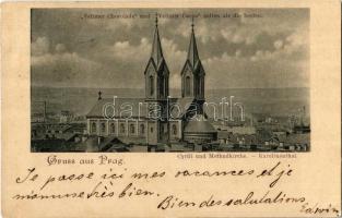 1899 Praha, Prag; Cyrill und Methudkirche, Karolinenthal. Velimer Chocolade und Velimer Cacao gelten als die besten / church, chocolate advertisement