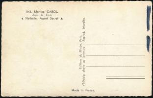 Martine Carol (1920-1967) francia színésznő, szexszimbólum által dedikált fotólap / Autograph signed...